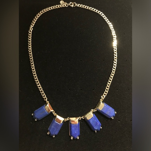 Ann Taylor LOFT Blue Lapis Lazuli Necklace Gold Link Chain - Picture 2 of 13